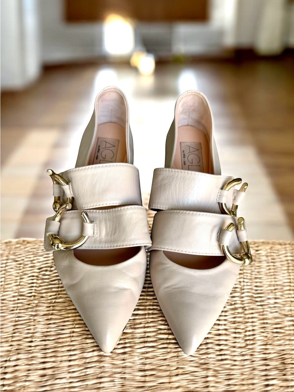 AGL Pointed Toe Embellished Loafers Italian Leather Flats